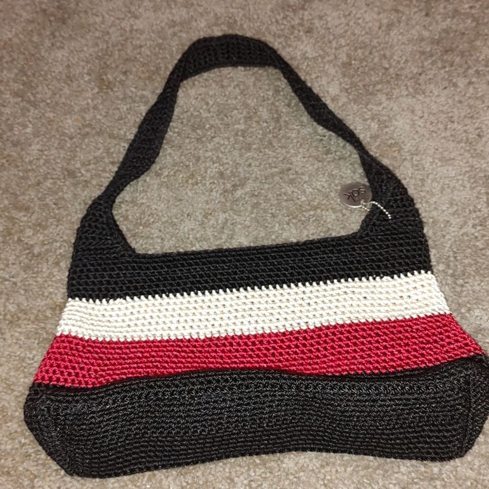 The Sax black cream red  crochet shoulder bag purse handbag